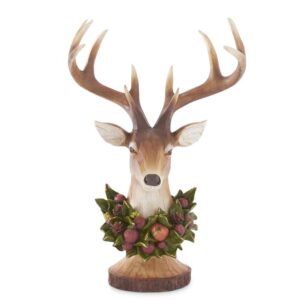 18.5 inch Resin Wood Grain Deer Bust with Wreath