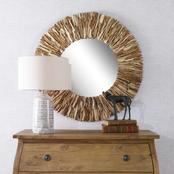 uttermost natural teak branch round mirror