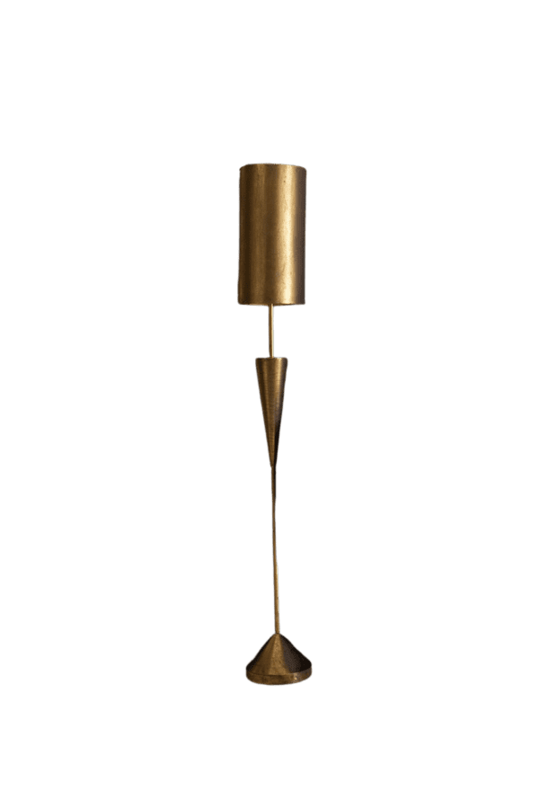 Antique Gold Floor Lamp with Metal Barrel Shade
