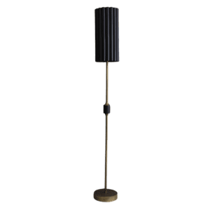 Antique Gold Floor Lamp with Fluted Black Metal Shade