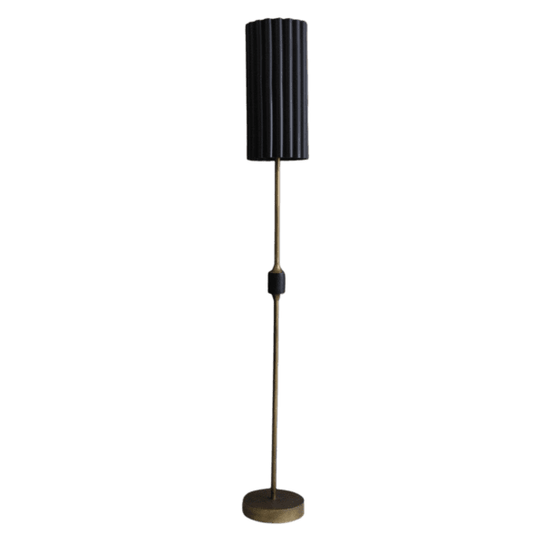 Antique Gold Floor Lamp with Fluted Black Metal Shade