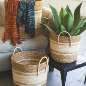 Two Toned Natural Round Baskets