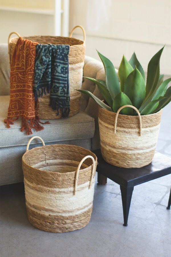 Two Toned Natural Round Baskets