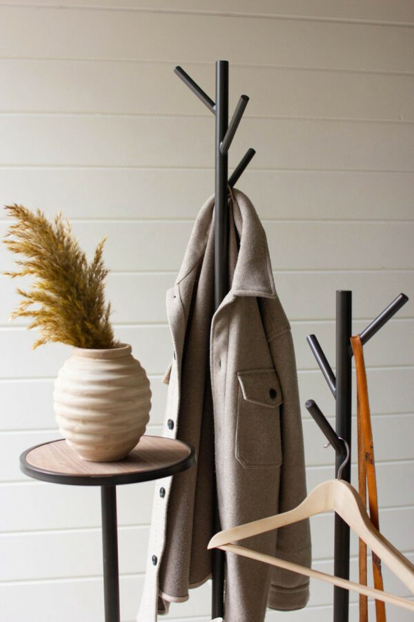 metal and wood coat rack