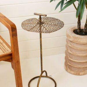 Antique Brass Perforated Leaf Accent Table