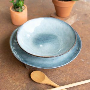 Blue Ceramic Dinner Plate and Bowl