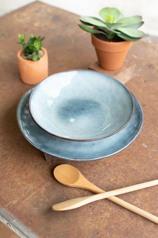 Blue Ceramic Dinner Plate and Bowl