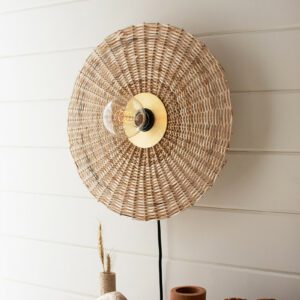 Rattan and Brass Wall Sconce Lamp