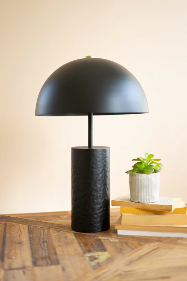 black metal table lamp with dome shade
