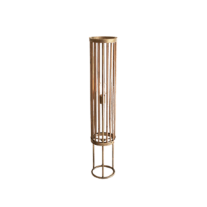 Round Brass Wood Cylinder Floor Lamp