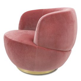 Velveteen Pink Swivel Chair with Gold Base