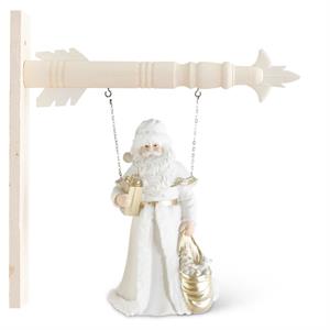 White and Gold Resin Santa Holding Package