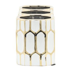 White and Gold 3 Cup Pen Holder