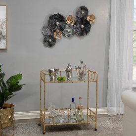 Two-Tier Gold Metal Bar Cart with Mirrored Top