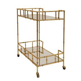 Two-Tier Gold Metal Bar Cart with Mirrored Top