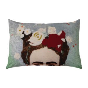 Printed Frida Kahlo Cotton Lumbar Pillow with Embroidery