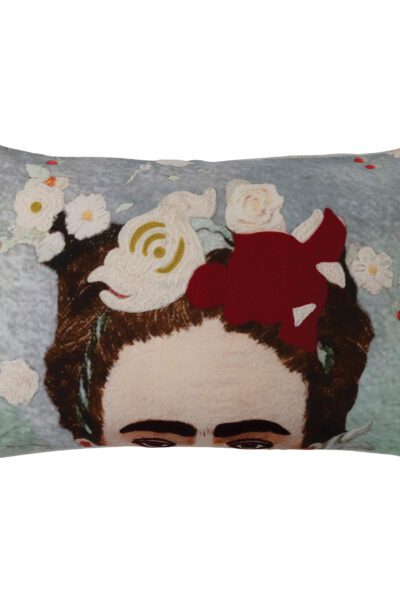 Printed Frida Kahlo Cotton Lumbar Pillow with Embroidery