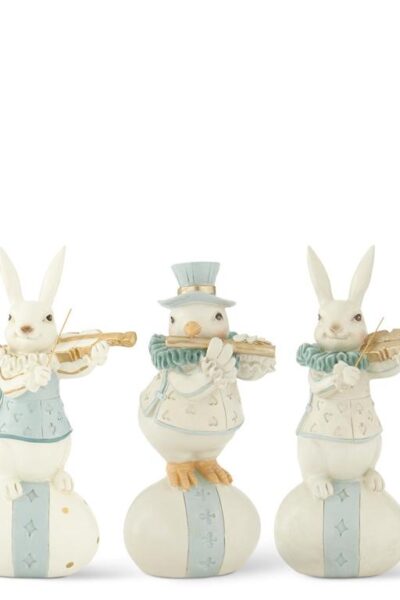 Pastel Resin Instrument Playing Bunny, Set of 3