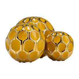 Ceramic Honey and Gold Orb, Set of 3