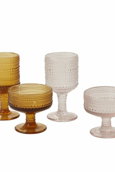 Pomona Drinkware Hobnail Coupe Glass Set of 4 pink and amber