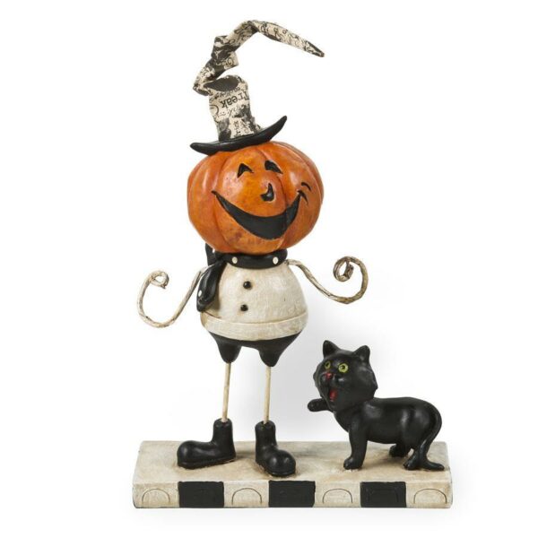 7.5 Inch Resin Standing Pumpkin Man with Black Cat