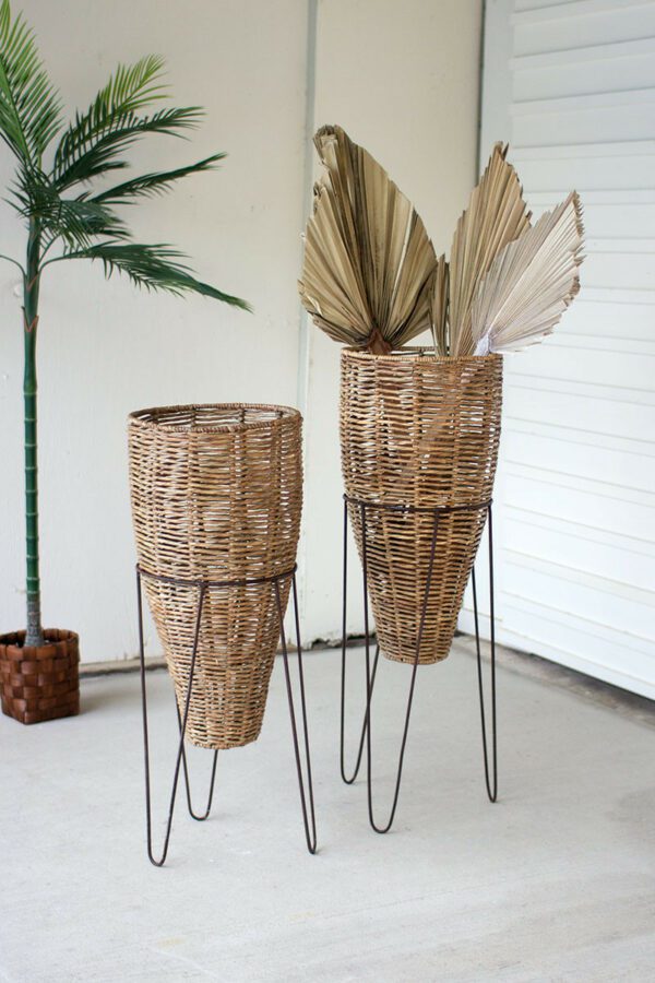Seagrass Cone Planter with Iron Stand