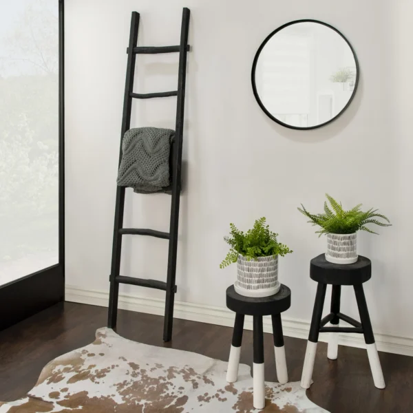 76" Decorative Wooden Black Ladder - Image 2