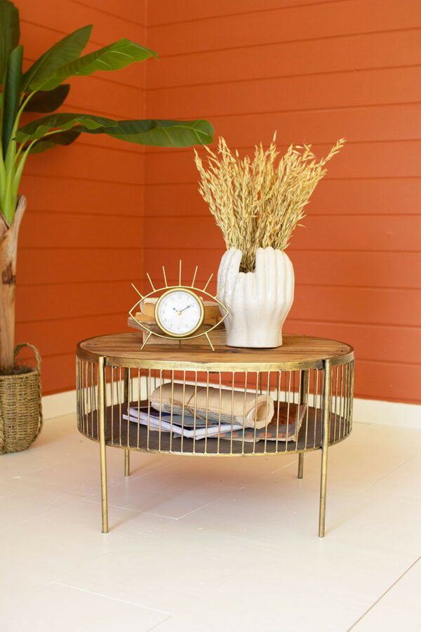 Round Wood and Metal Coffee Table