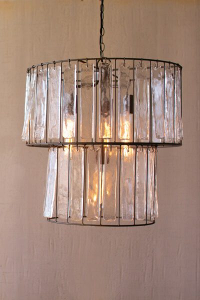 Two-Tiered Round Pendant Light with Glass Chimes