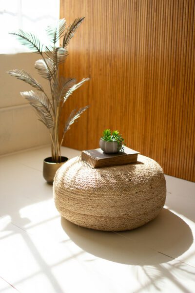 Round Braided Jute Pouf