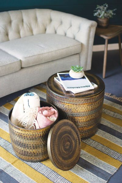 Hammered Rustic Copper and Brass Finish Storage Table