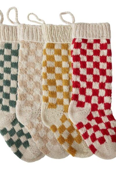 Damier Checkerboard Stocking Gold, Red, Green & White