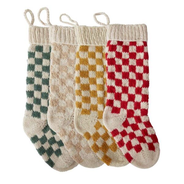 Damier Checkerboard Stocking Gold, Red, Green & White