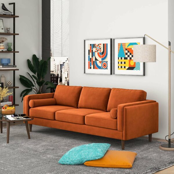 Amber Burnt Orange Luxury Modern Velvet Sofa