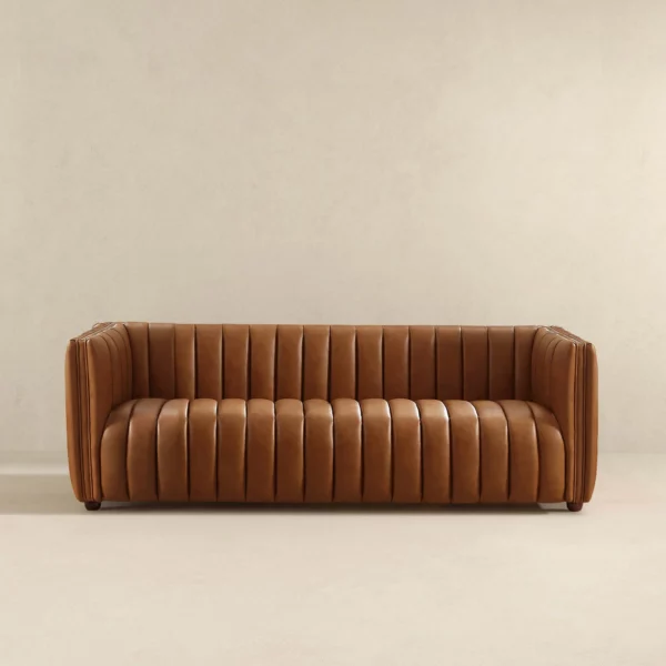 April Luxury Tight Back Tan Leather Couch