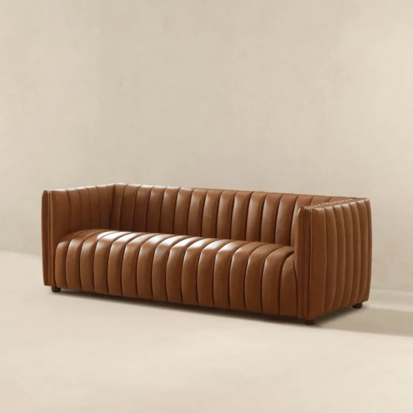 April Luxury Tight Back Tan Leather Couch