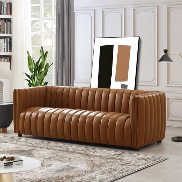 April Luxury Tight Back Tan Leather Couch