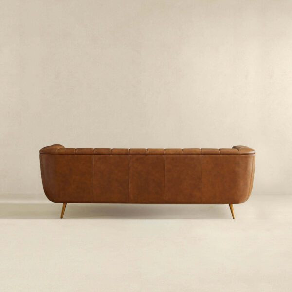 Ava Italian Tan Leather Channel Sofa