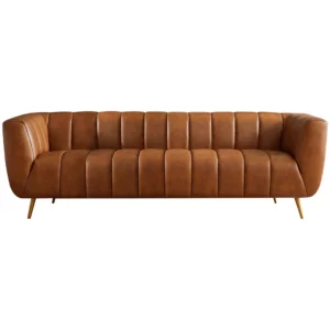 Ava Italian Tan Leather Channel Tufted Sofa