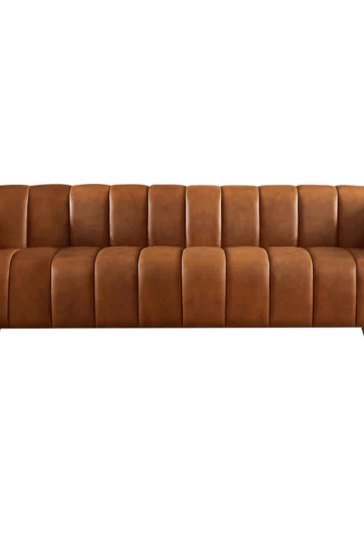 Ava Italian Tan Leather Channel Tufted Sofa