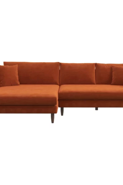 Blake Left Orange Velvet L-Shaped Sectional Sofa