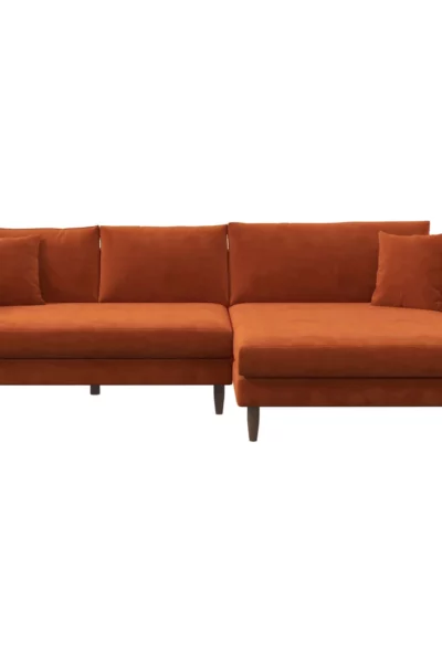 Blake Right Orange Velvet L-Shaped Sectional Sofa