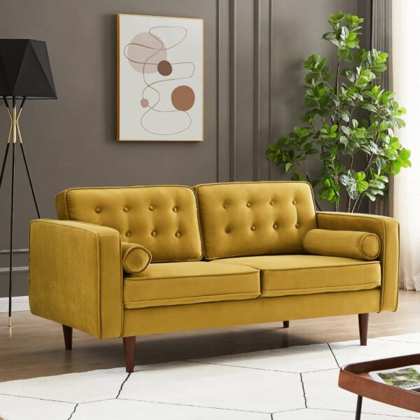 Casey Dark Yellow Velvet Loveseat