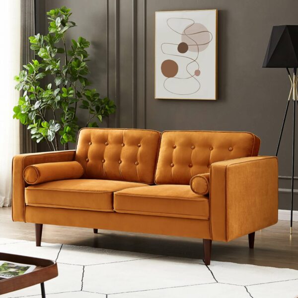 Casey Orange Velvet Loveseat