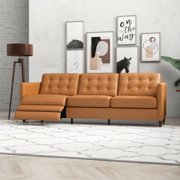 Christopher Tan Leather Electric Reclining Sofa Left Facing