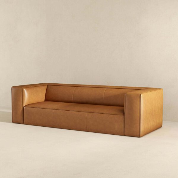 Colton Mid-Century Modern Tan Leather Sofa