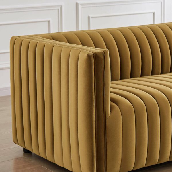 Dominic Channel Tufted Dark Yellow Velvet Sofa