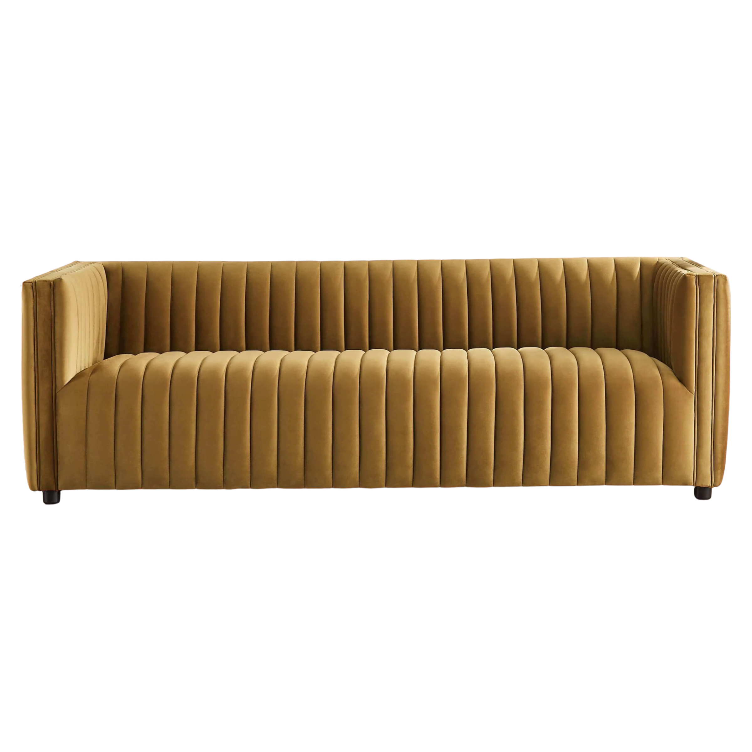 Dominic Channel Tufted Dark Yellow Velvet Sofa 1 Dominic Channel Tufted Dark Yellow Velvet Sofa