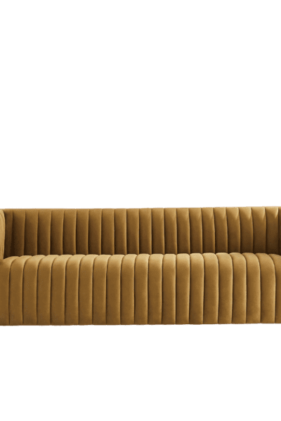 Dominic Channel Tufted Dark Yellow Velvet Sofa