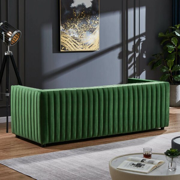 Dominic Channel Tufted Green Velvet Sofa